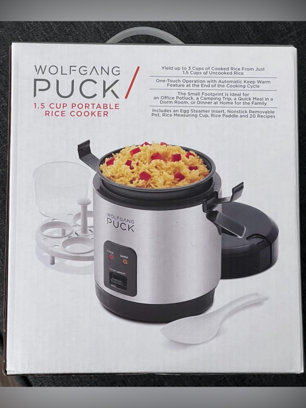 Wolfgang Puck Stainless Steel 1.5-Cup Portable Rice Cooker - Silver